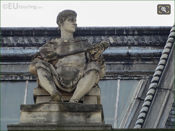 Left side Guerrier Assis statue, N facade Pavillon de Tremoille, The Louvre