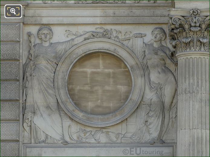 La Justice et La Fraternite around porthole on Pavillon Daru