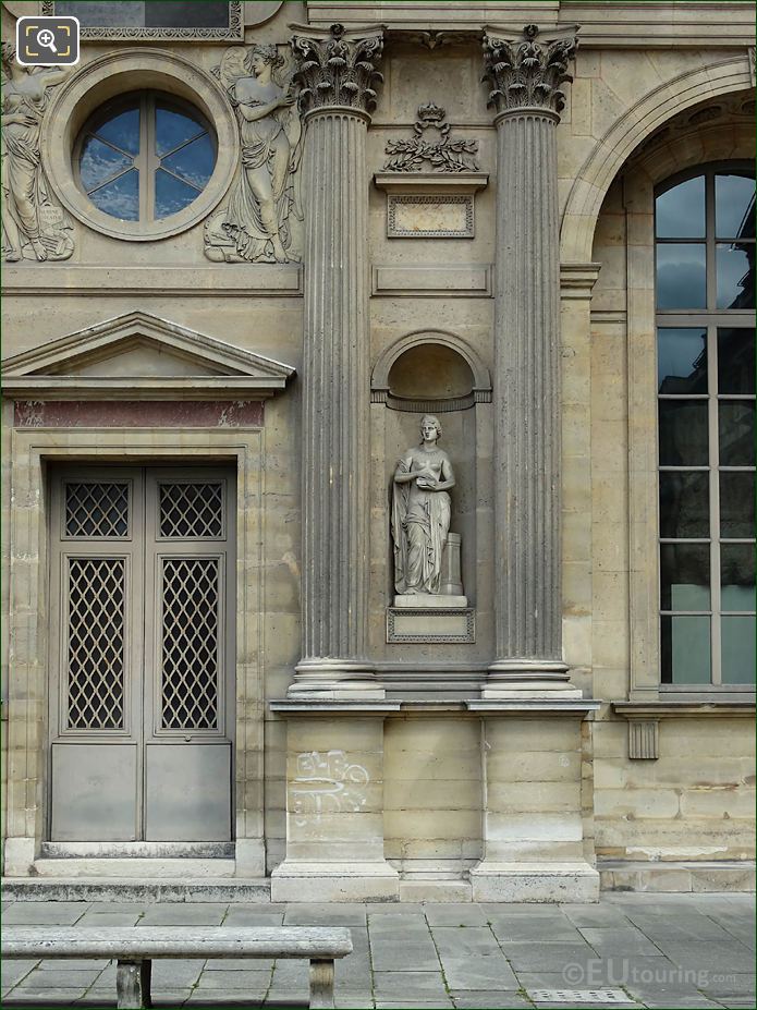 West facade Aile Est with Pandore statue in niche
