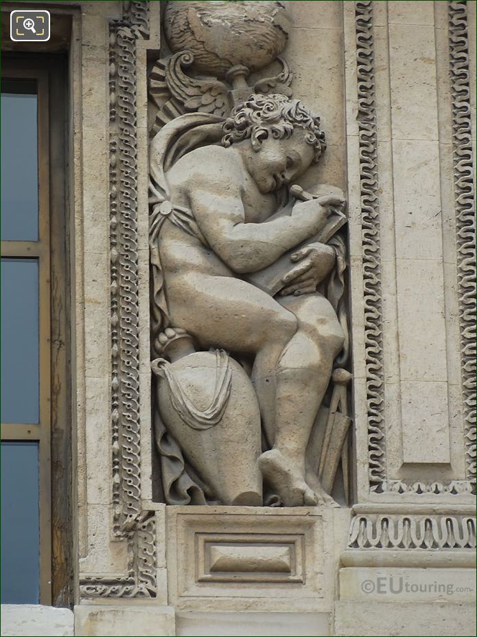 Genie de l’Etude Ecrivant sculpture, Aile Lescot, The Louvre