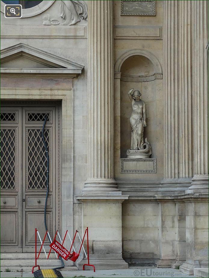 East facade Aile Lemercier and Le Fleuve de la Vie statue