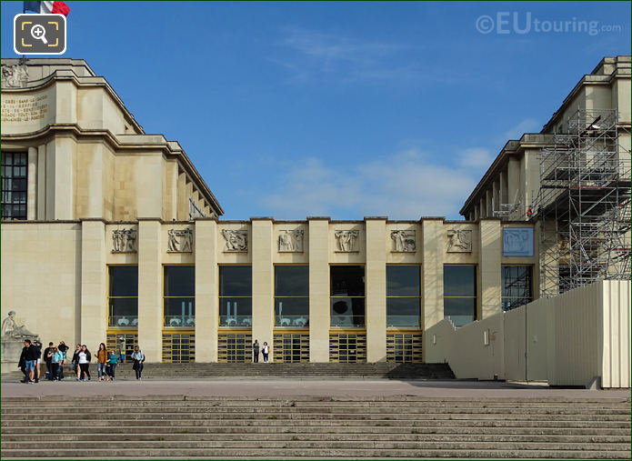 Palais de Chaillot central facade and God of Music sculpture