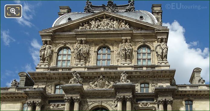 Caryatids and top of Pavillon Richelieu, Musee du Louvre, Paris