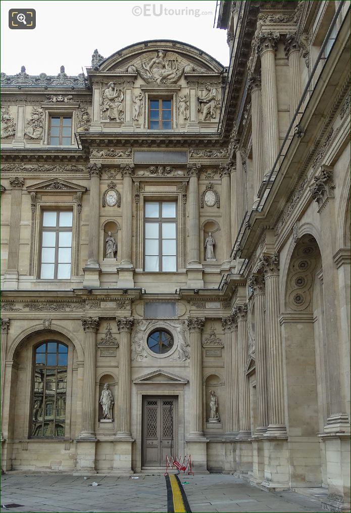 East facade of Aile Lemercier and bas reliefs at The Louvre