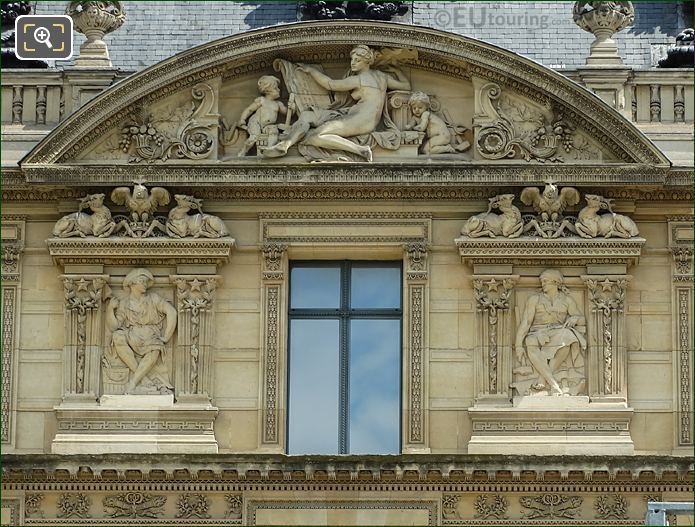 The Louvre, Aile de Marsan 3rd window facade and La Maconnerie sculpture