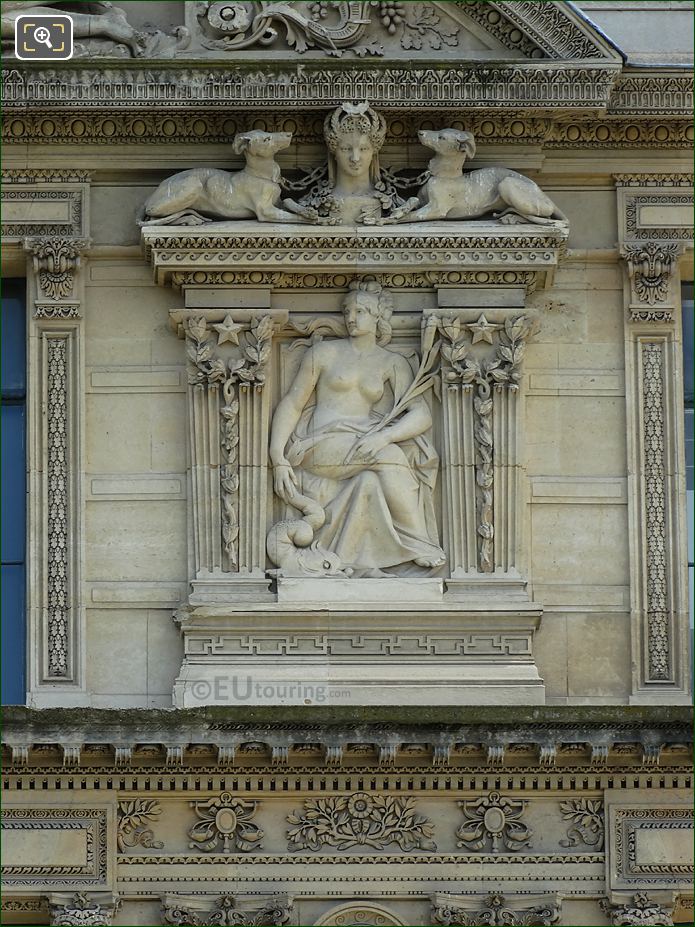 The Louvre, Aile de Marsan 6th window right side bas relief sculpture
