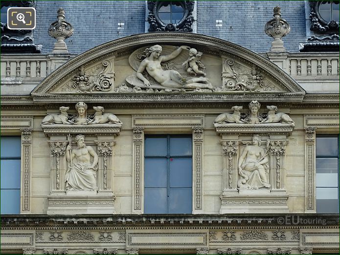 Aile de Marsan 6th window bas relief sculptures on The Louvre