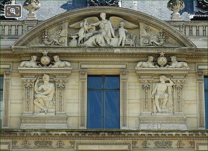 The Louvre, Aile de Marsan 7th window facade and its sculptures