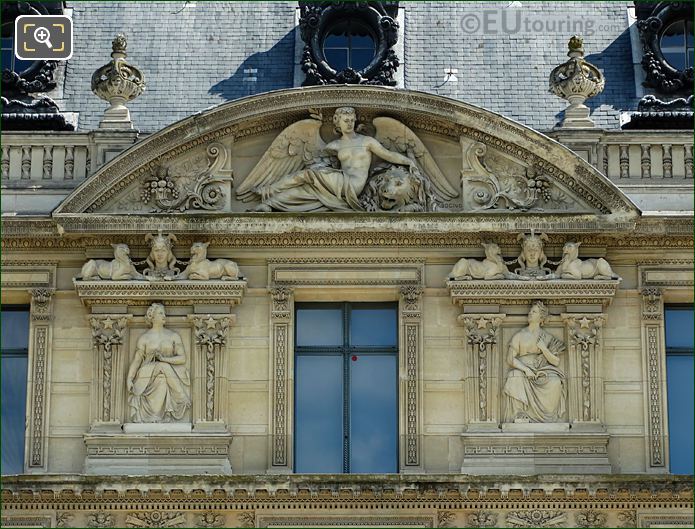 Aile de Marsan 8th window facade and The Peace sculpture