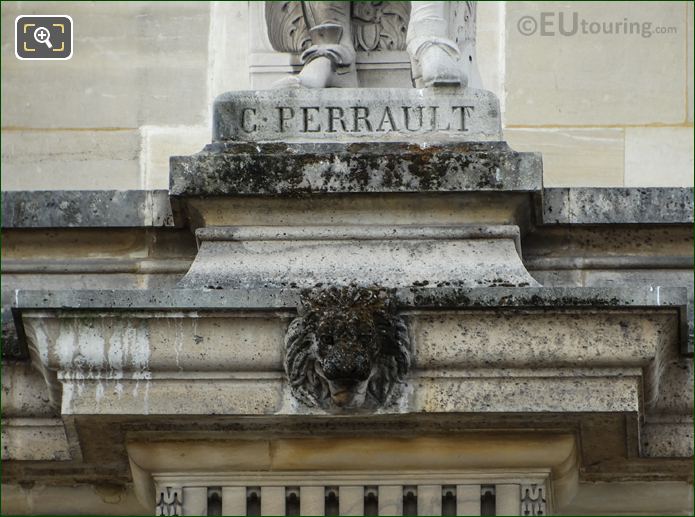 C Perrault inscription on pedestal for Famous Men series on Mollien Wing
