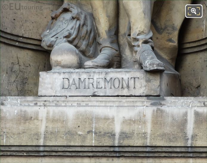 Damremont inscription on statue base in alcove