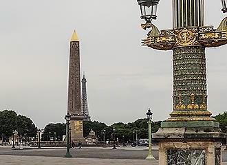 Luxor Obelisk viewed with the Eiffel Tower
