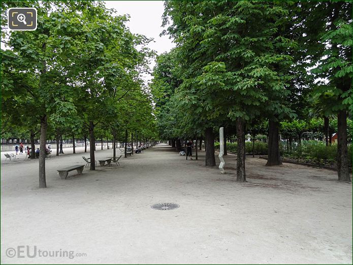 Allee des Feuillants path and tourist info in Tuileries Gardens looking SE