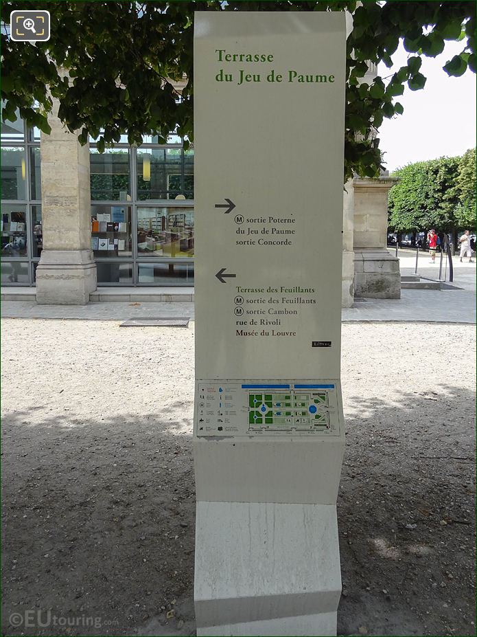 Tourist info board and map on Terrasse du Jeu de Paume looking SW