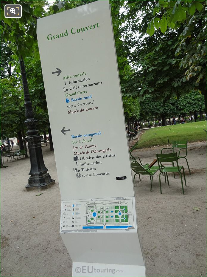 Grand Couvert tourist info board, Jardin des Tuileries
