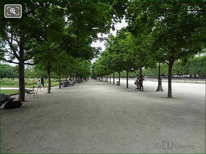 Allee des Feuillants straight path and uniformed trees, Jardin des Tuileries