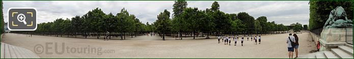 Esplanade des Feuillants panoramic in Jardin des Tuileries from East to West