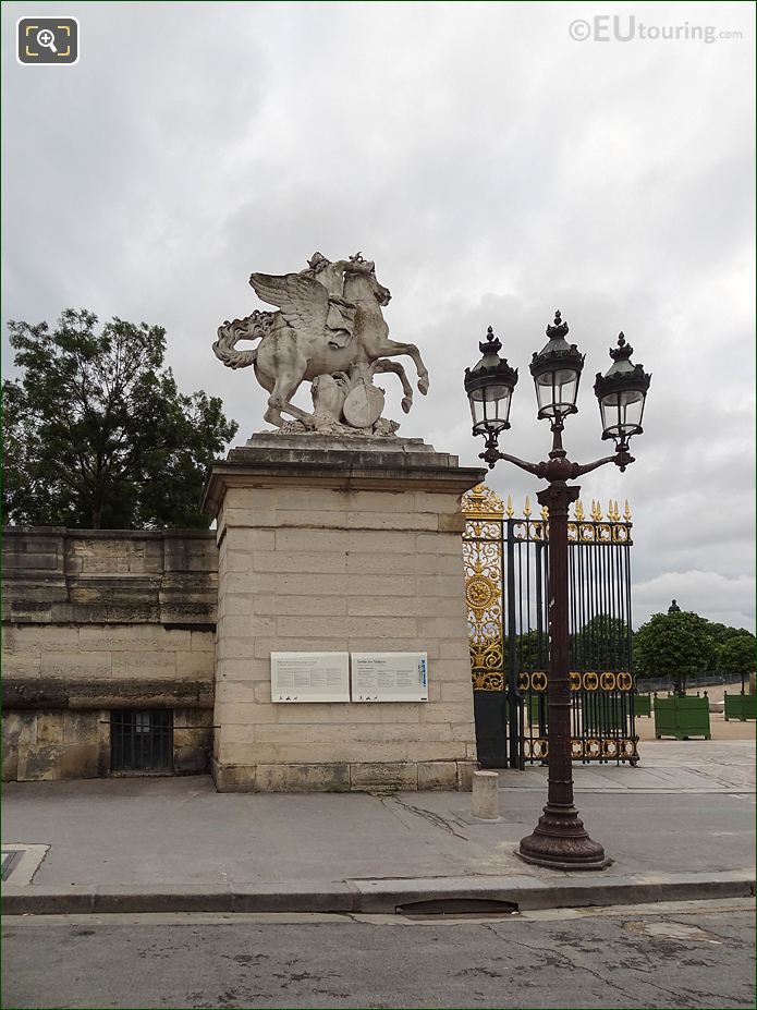 Looking East at Western entrance Pegasus statue, Jardin des Tuileries