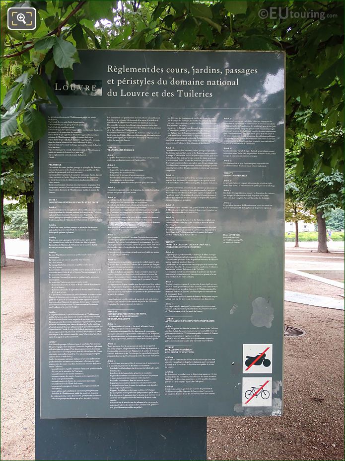 Information board in Jardin des Tuileries looking SE