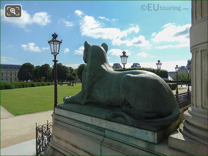 Lioness statue in Tuileries Gardens looking North East