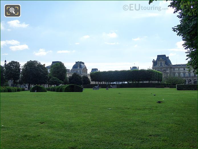 Open grass area of Tuileries Gardens looking NEE