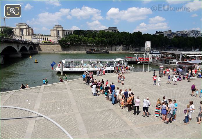 People queuing for the Batobus River Seine water bus service