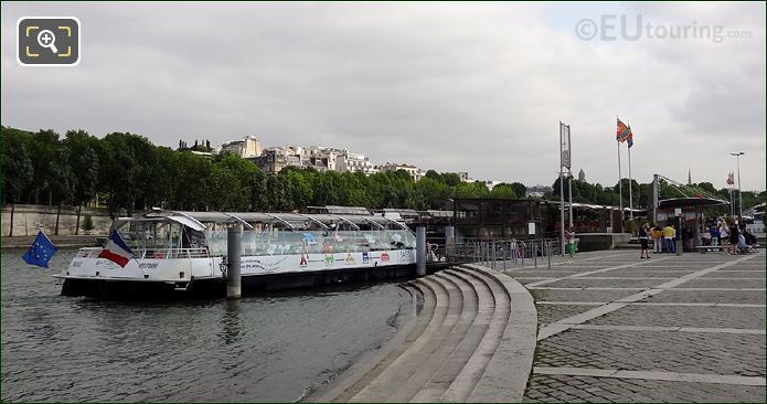 Batobus boat docked at the Eiffel Tower