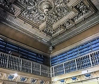 Sculpted ceiling inside Bibliotheque de l’Arsenal