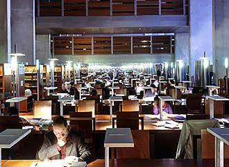Research tables inside Bibliotheque Francois-Mitterrand