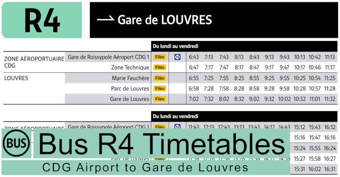 R4 Bus timetables for CDG1 to Gare de Louvres with map