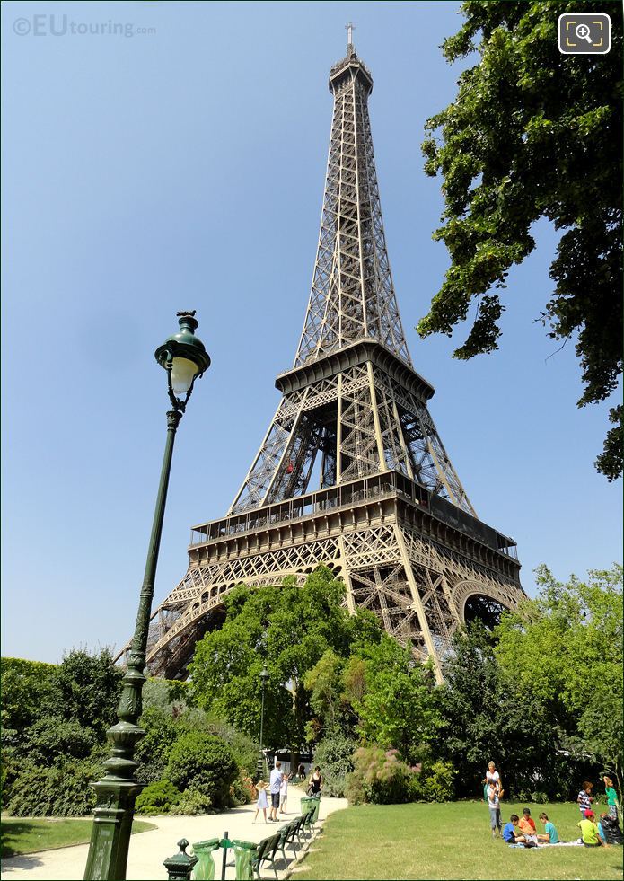Champ de Mars park benches by Eiffel Tower