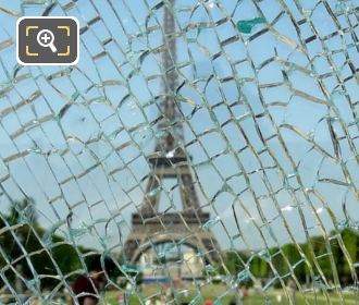 View through broken glass at the Wall for Peace