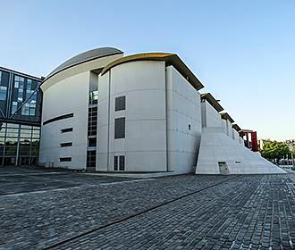 Curved architecture of the Cite de la Musique