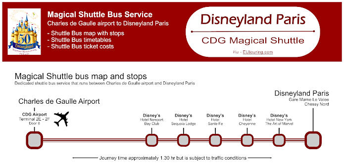 Magical Shuttle Bus CDG to Disneyland Paris map