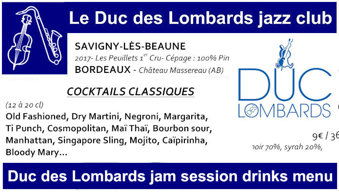 Le Duc des Lombards jam sessions drinks menu