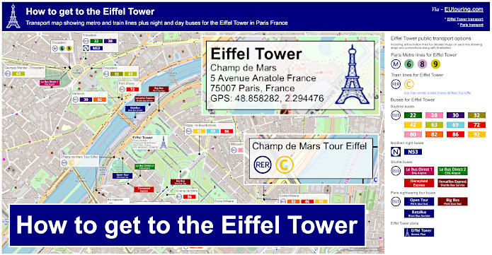 How to get to Paris Eiffel Tower transport map