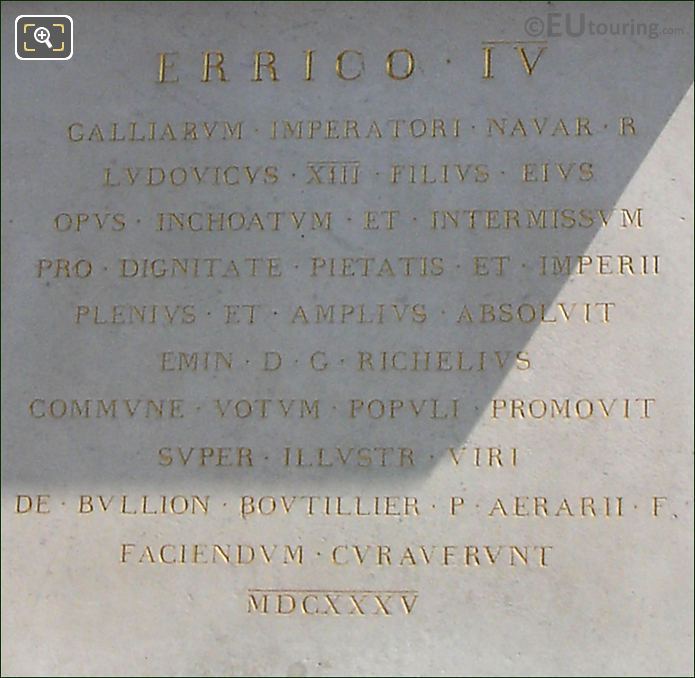 1635 inscription on King Henri IV statue