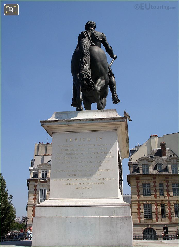King Henri IV statue back view to Place Dauphine