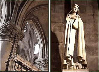 Statue and archways inside Notre Dame Cathedral