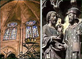 Statues and altar roof inside Notre Dame Cathedral