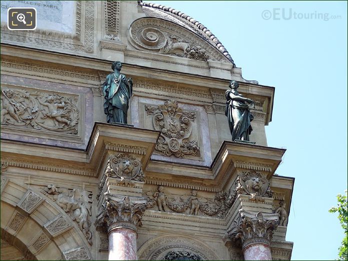 Two statues near top of Fontaine Saint Michel