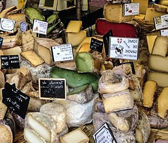 French market stall cheeses