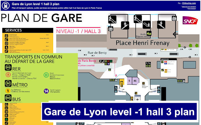Gare de Lyon level -1 and hall 3 plan