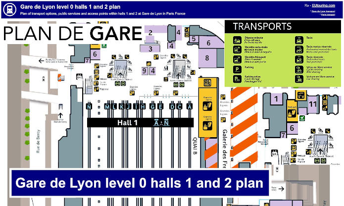 Gare de Lyon level 0 halls 1 and 2 plan