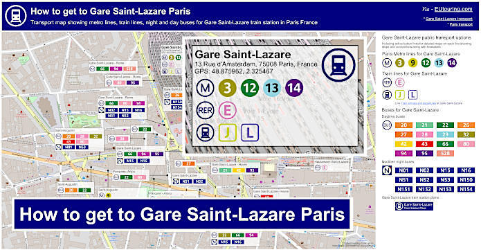 How to get to Gare Saint-Lazare Paris transport map