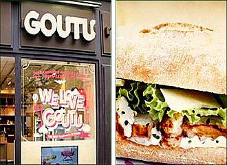 Goutu Cafe front facade and sandwich