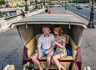 Happy couple on Horse and Carriage Ride