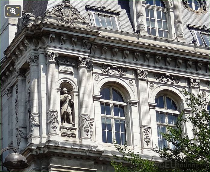 Hotel de Ville statue of Pierre de Marivaux