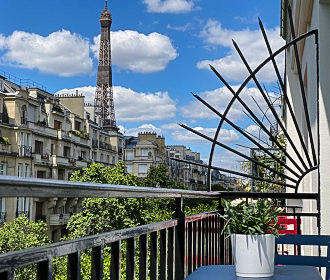 Hotel Le Cercle Tour Eiffel balcony view of Eiffel Tower