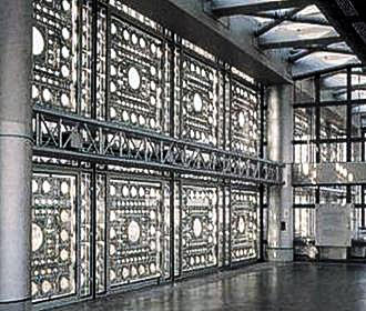 Inside windows of Institut du Monde Arabe